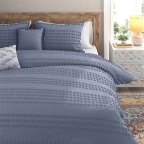5-Piece 100-Percent Cotton Clip Dot Comforter Set in Denim Blue (size: FULL/QUEEN)