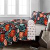 Floral Red Poppy Navy Teal Lightweight 3 Piece Cotton Quilt Set