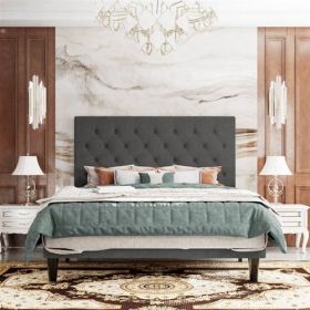 Adjustable Height Grey Linen Upholstered Platform Bed with Headboard (size: Full)