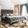 Adjustable Height Grey Linen Upholstered Platform Bed with Headboard