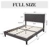 Adjustable Height Grey Linen Upholstered Platform Bed with Headboard