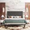 Adjustable Height Grey Linen Upholstered Platform Bed with Headboard