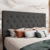 Adjustable Height Grey Linen Upholstered Platform Bed with Headboard