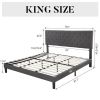 Adjustable Height Grey Linen Upholstered Platform Bed with Headboard