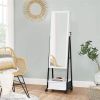 Modern Black Metal Wood Jewelry Armoire Cabinet Organizer Mirror on Wheels