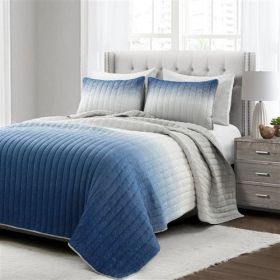 Blue Grey Lightweight Crinkle Fabric 3 Piece Quilt Set (size: FULL/QUEEN)