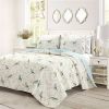 Reversible Lightweight Polyester Floral Birds 3 Piece Quilt Set