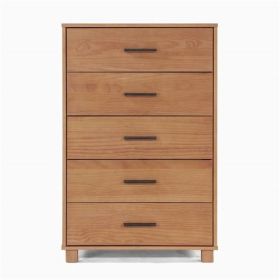 Modern Farmhouse Solid Wood 5 Drawer Bedroom Chest (Color: Light Brown)