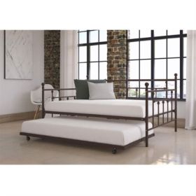 Full size Metal Daybed with Twin Roll-out Trundle Bed (Color: Bronze)