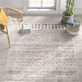 Grey Ivory Chevron Stripe Geometric Boho Style Area Rug (size: 5 ft. x 7 ft.)