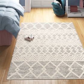 Hand Woven Wool Blend Grey Beige Ivory Persian Style Area Rug (size: 5 ft. x 7.5 ft.)
