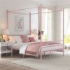 French Country Style Four Poster Metal Canopy Bed in Pink Finish