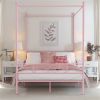 French Country Style Four Poster Metal Canopy Bed in Pink Finish