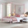French Country Style Four Poster Metal Canopy Bed in Pink Finish