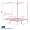 French Country Style Four Poster Metal Canopy Bed in Pink Finish