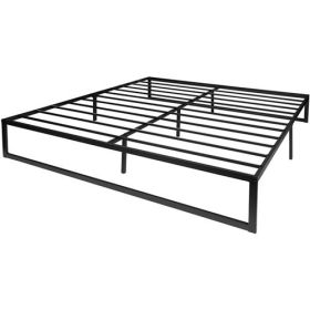 14 Inch High Heavy Duty Black Metal Platform Bed Frame (size: KING)