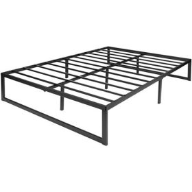 14 Inch High Heavy Duty Black Metal Platform Bed Frame (size: QUEEN)