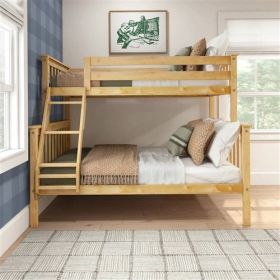 Twin over Full size Solid Wood Bunk Bed in Finish (Color: Natural Pine Wood)