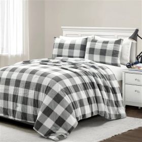 Plaid Soft Faux Fur Comforter Set in Black White Grey (size: FULL/QUEEN)