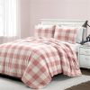 Plaid Soft Faux Fur Comforter Set Pink Blush