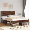 Modern Farmhouse Metal Platform Bed Frame with Brown Wood Headboard
