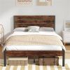 Modern Farmhouse Metal Platform Bed Frame with Brown Wood Headboard