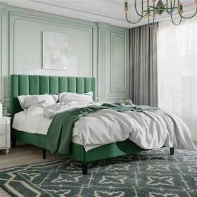 Green Velvet Upholstered Platform Bed Frame with Headboard (size: Full)