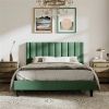 Green Velvet Upholstered Platform Bed Frame with Headboard