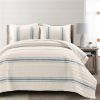 Blue Off-White Stripe Reversible Cotton Quilt Set