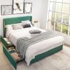 Full Size Linen Headboard 4 Drawer Storage Platform Bed