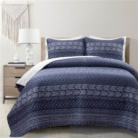 Scandinavian Chevron Navy Blue White Reversible Cotton Quilt Set (size: FULL/QUEEN)