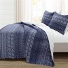 Scandinavian Chevron Navy Blue White Reversible Cotton Quilt Set