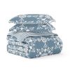 3-Piece Blue and White Reversible Floral Striped Comforter Set