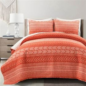 Scandinavian Chevron Orange White Stripe Reversible Cotton Quilt Set (size: FULL/QUEEN)