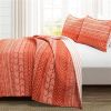 Scandinavian Chevron Orange White Stripe Reversible Cotton Quilt Set
