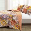 Boho Floral Lightweight Cotton Orange Mauve 3-Piece Quilt Set