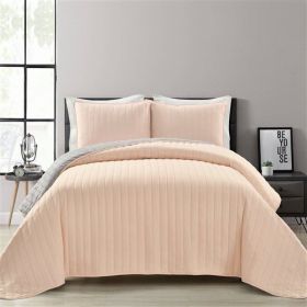 Soft Reversible Lightweight Quilt Set in Rose Blush Pink and Grey (size: FULL/QUEEN)