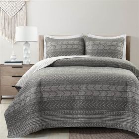 Scandinavian Dark Grey Chevron Reversible Cotton Quilt Set (size: FULL/QUEEN)