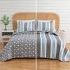 Coastal Starfish Sand Dollar Grey Blue White Quilt Set