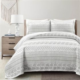 Scandinavian Chevron Grey White Reversible Cotton Quilt Set (size: FULL/QUEEN)