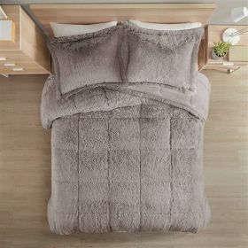 Grey Soft Sherpa Faux Fur Comforter Set with Pillow Shams (size: FULL/QUEEN)