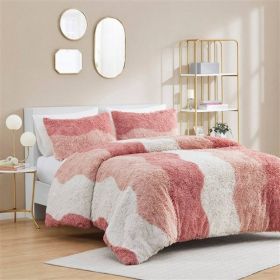 Pink Blush White Reversible Soft Sherpa Faux Fur Comforter Set (size: FULL/QUEEN)