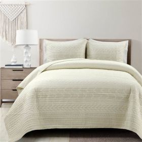 Scandinavian Chevron Ivory Beige Reversible Cotton Quilt Set (size: FULL/QUEEN)