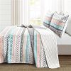 Scandinavian Chevron Teal White Orange Reversible Cotton Quilt Set