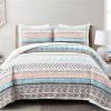 Scandinavian Chevron Teal White Orange Reversible Cotton Quilt Set