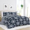 3-Piece Navy Blue White Reversible Floral Striped Comforter Set