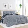 3-Piece Navy Blue White Reversible Floral Striped Comforter Set