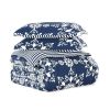 3-Piece Navy Blue White Reversible Floral Striped Comforter Set