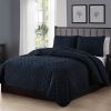 Navy Blue Polyester Microfiber Reversible Diamond Quilt Set