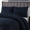 Navy Blue Polyester Microfiber Reversible Diamond Quilt Set